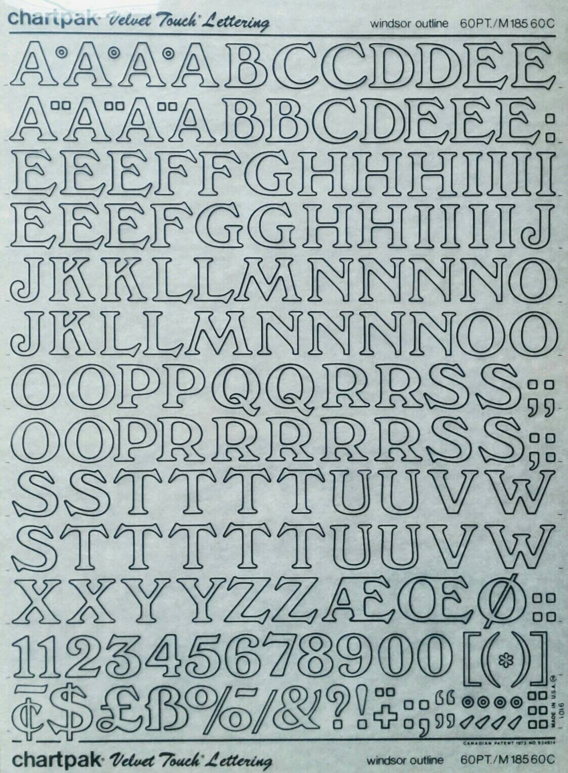 Chartpak Lettering Transfer WINDSOR OUTLINE - Chartpak Letter/number Dry Rub on Transfers (choose ...