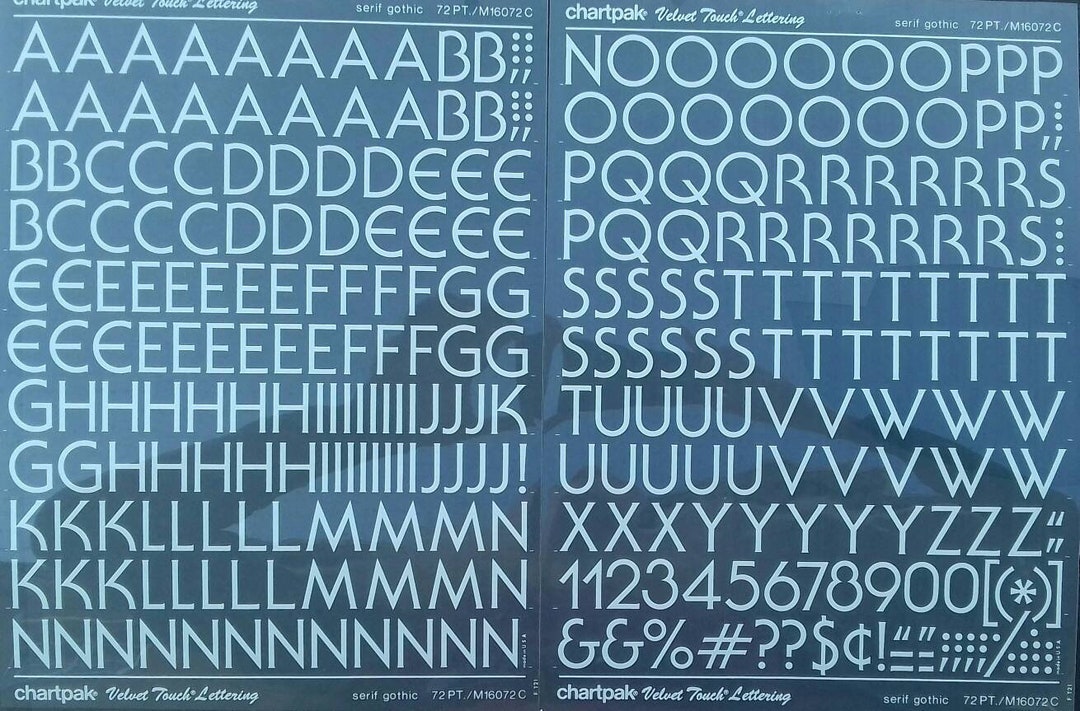 SERIF GOTHIC White Chartpak Letter/number Dry Rub on Transfers ref M160
