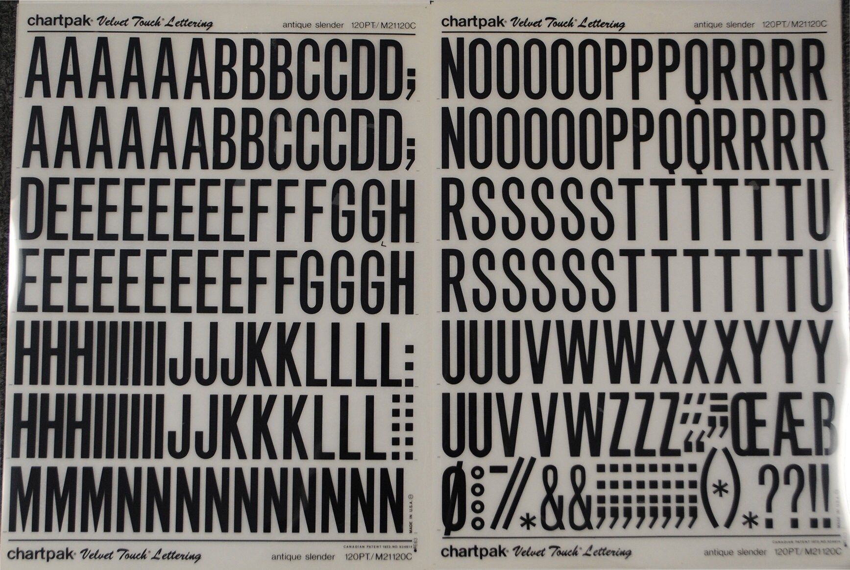 ANTIQUE SLENDER Chartpak Letter/number Vintage Dry Rub on Transfers ref