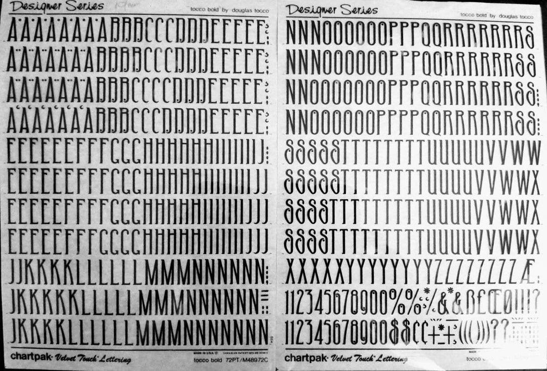 Chartpak Lettering Transfer TOCCO BOLD - Chartpak Letter/number Vintage Dry Rub on Transfers (ref ...