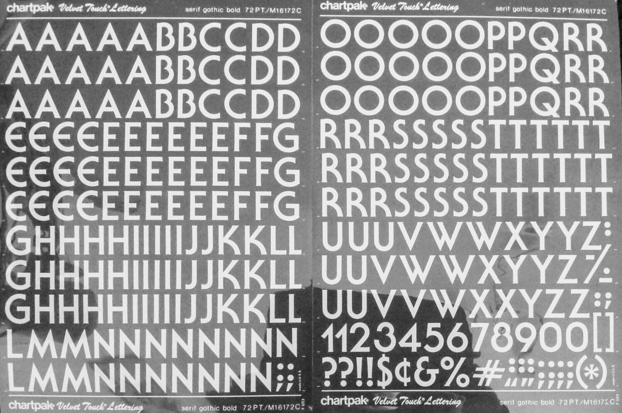 SERIF GOTHIC BOLD White Chartpak Vintage Letter/number Dry Rub on