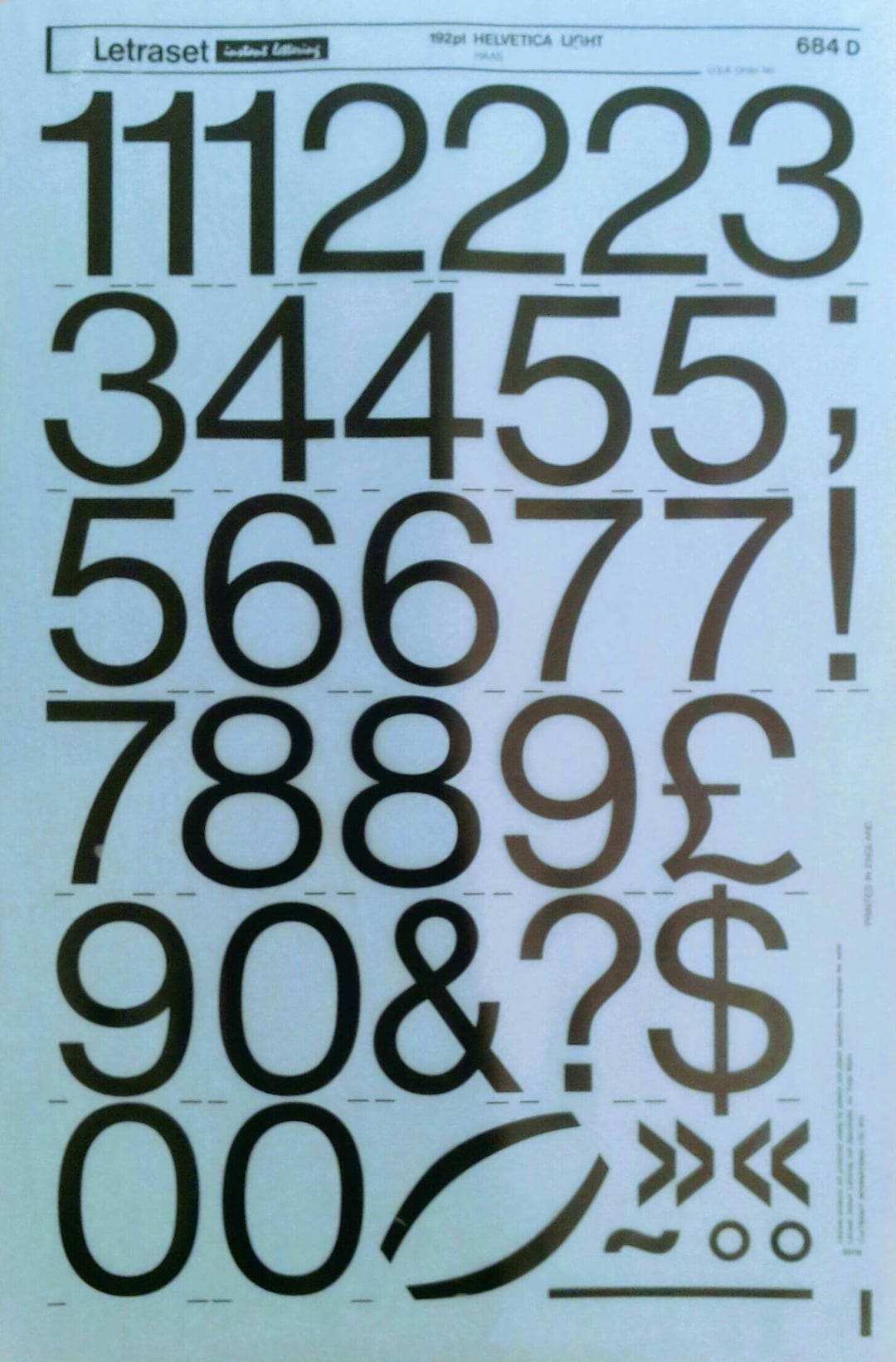 Helvetica HELVETICA LIGHT NUMBERS / Punctuation Marks (20pt/192pt