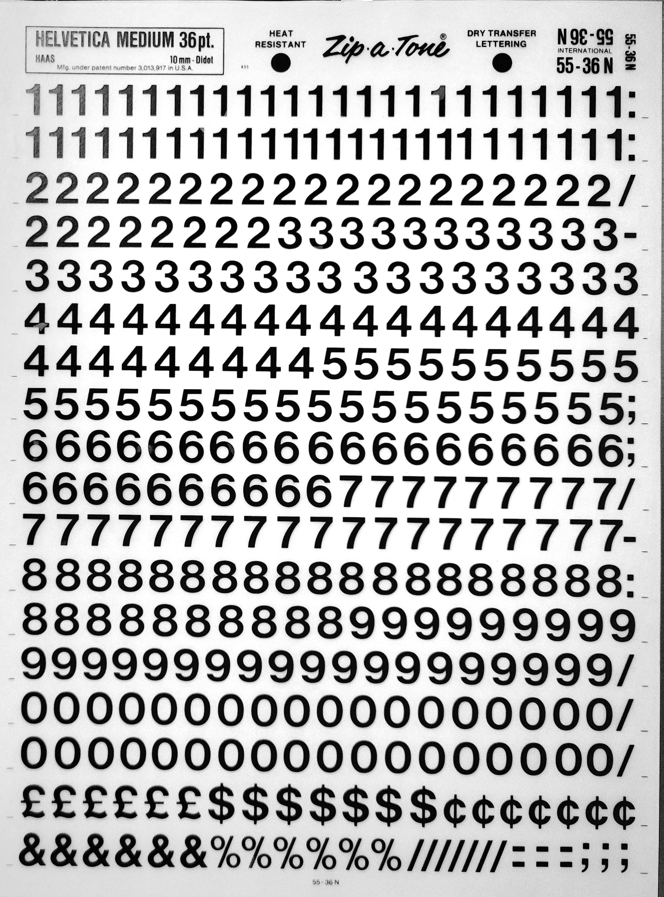 HELVETICA MEDIUM NUMBERS (20pt/24pt/36pt) Letraset / zip eine Ton