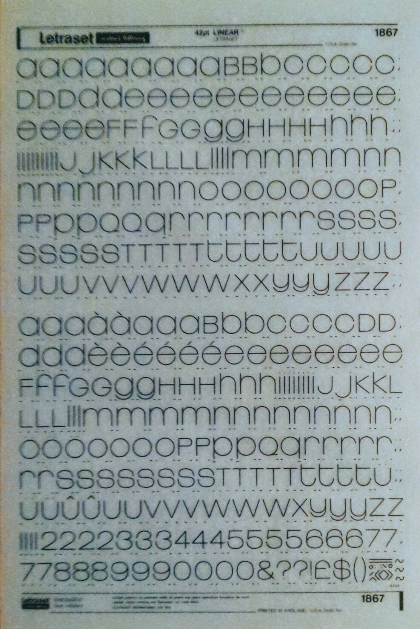 LINEAR (60pt/42pt/36pt/30pt) Letraset Vintage Dry Rub on Letter/number ...