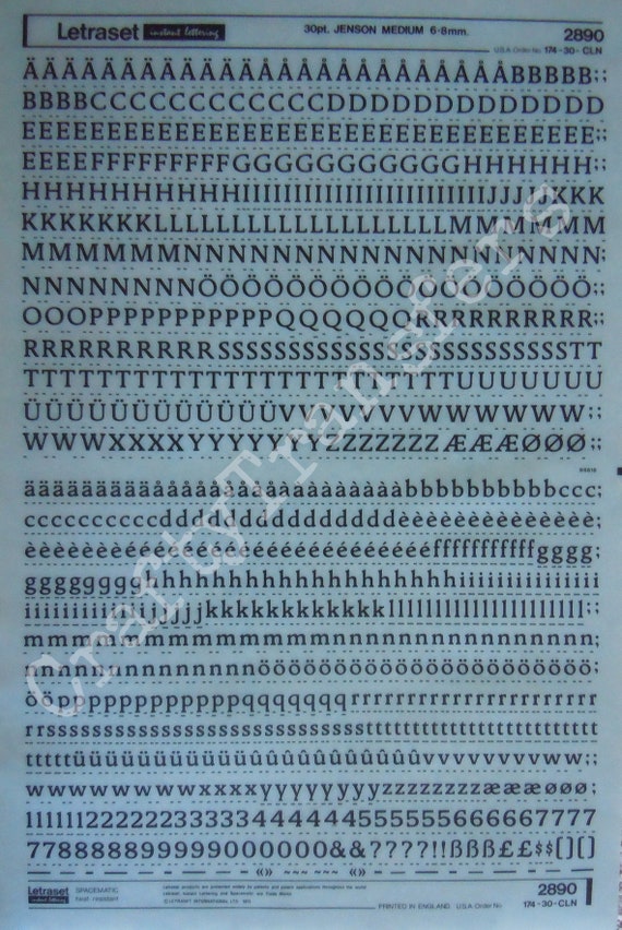 Jenson Medium Letraset Instant Dry Rub On Letter Number Etsy
