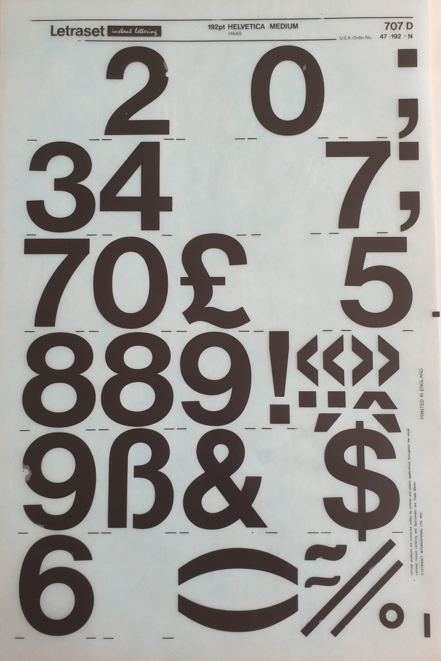 HELVETICA MEDIUM NUMBERS (20pt/24pt/36pt) Letraset / Zip a Tone