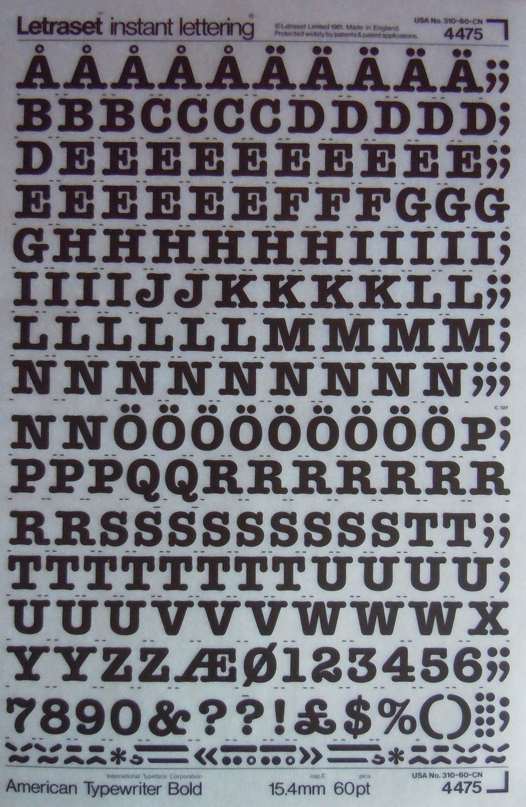 AMERICAN TYPEWRITER BOLD 60pt/48pt/36pt Letraset Vintage Etsy