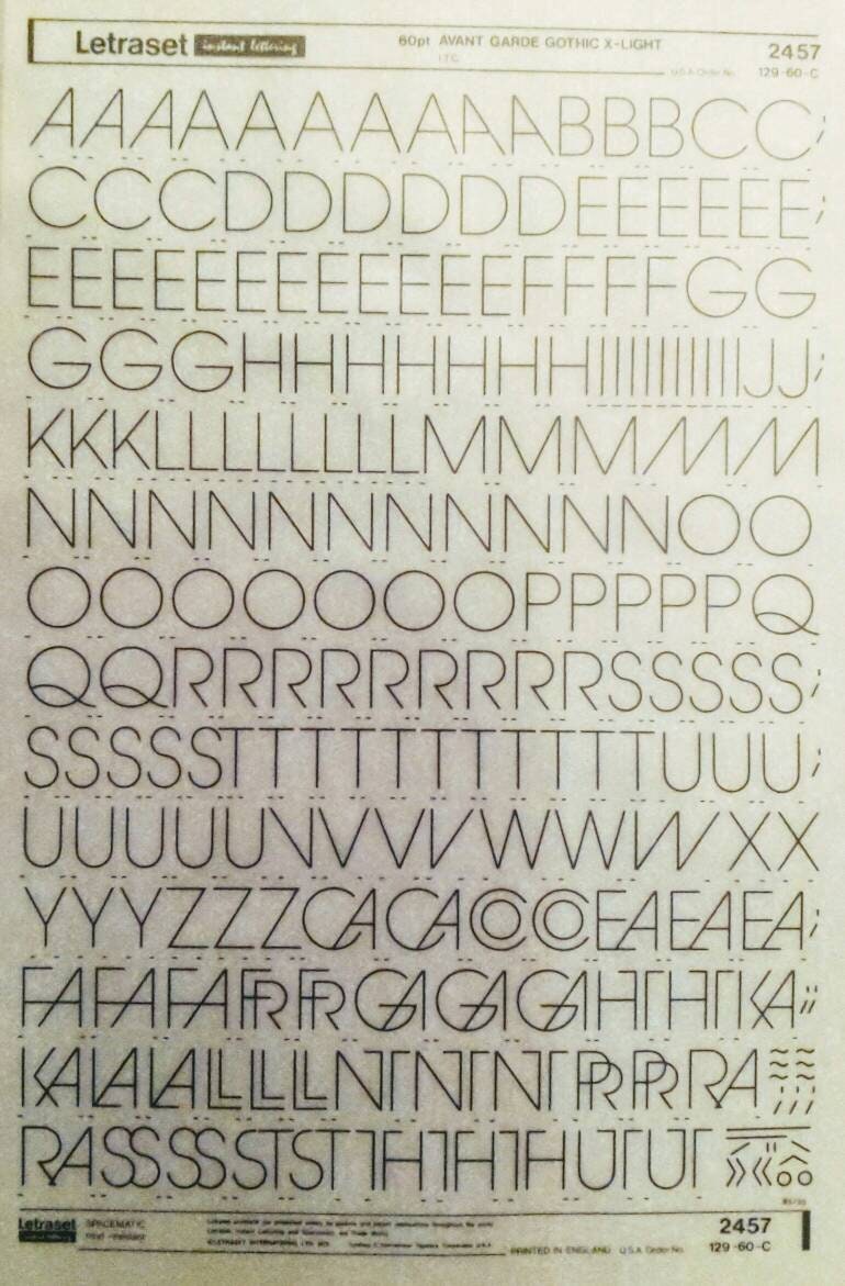 AVANT GARDE Gothic X-light (72pt/24pt) Letraset/ Chartpak Instant