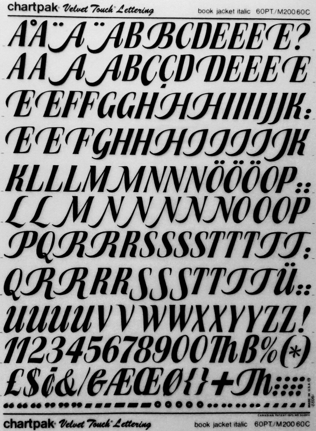 Chartpak Lettering Transfer BOOK JACKET ITALIC - Chartpak Letter/number Vintage Dry Rub on ...