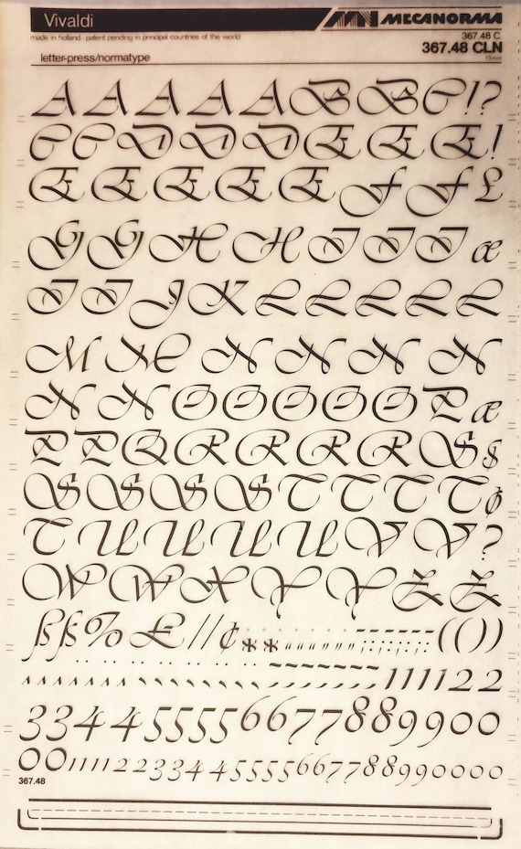 VIVALDI (48pt/36pt/24pt) Mecanorma Letter/number Vintage Dry Rub