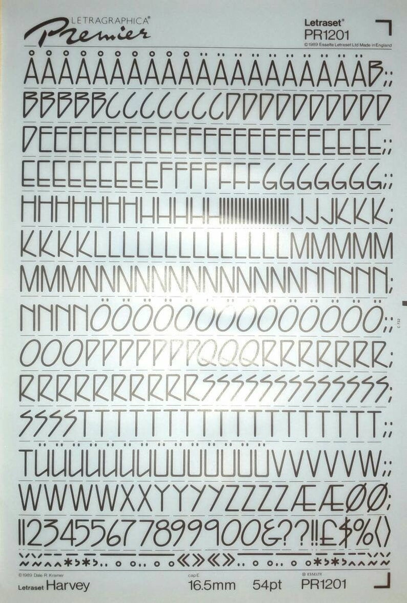 choose font size Letragraphica PREMIER Letraset vintage dry rub on letter transfers DOLMEN