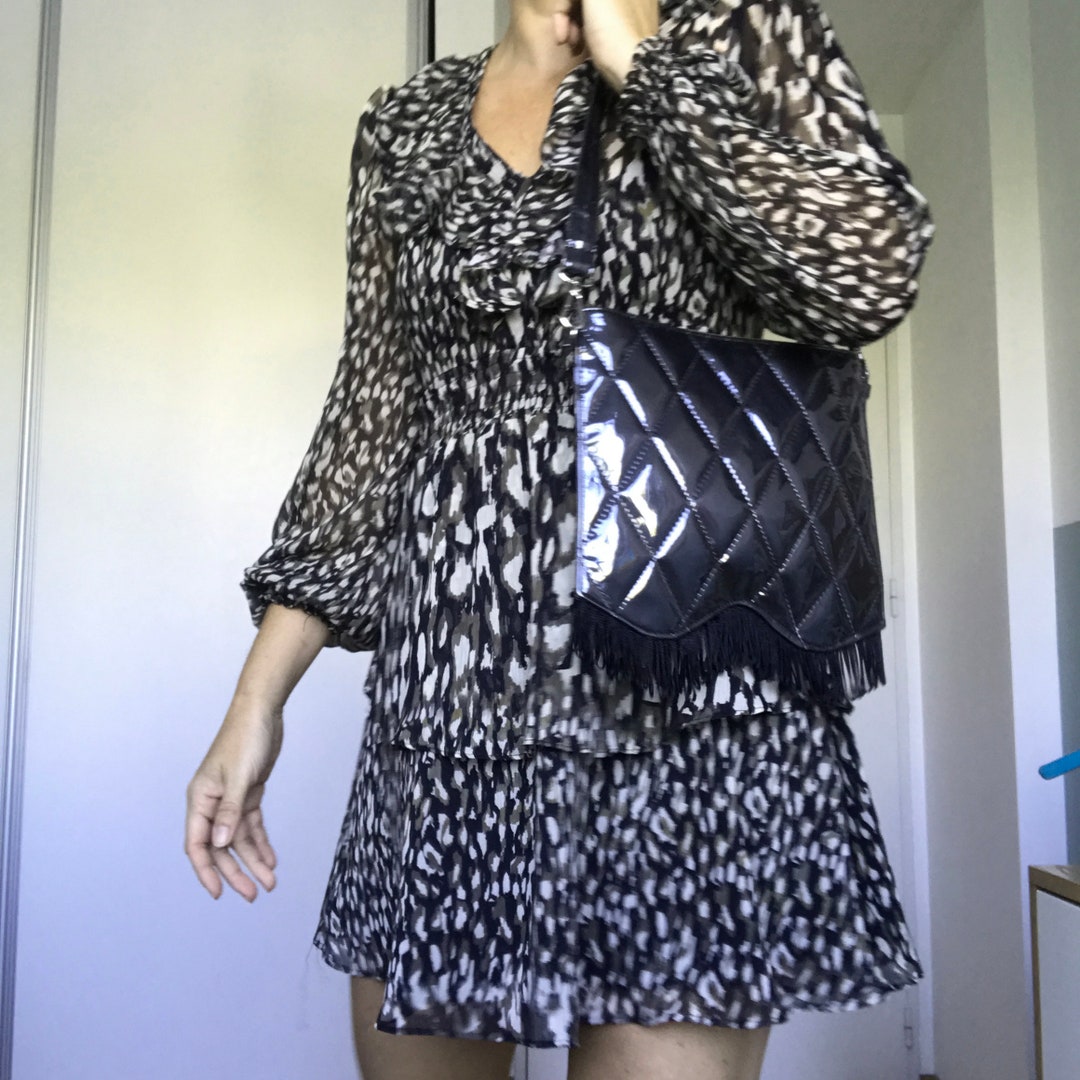 Quilted and Fringed Handbag Baguette Shoulder Bag Black Grey - Etsy