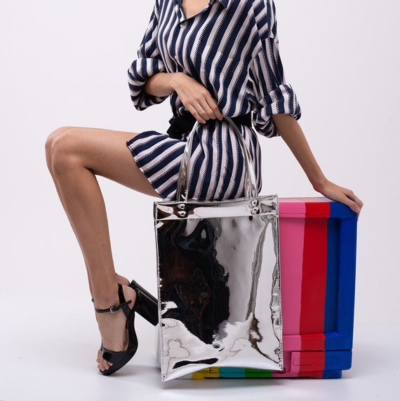 Silver metallic sales beach bag