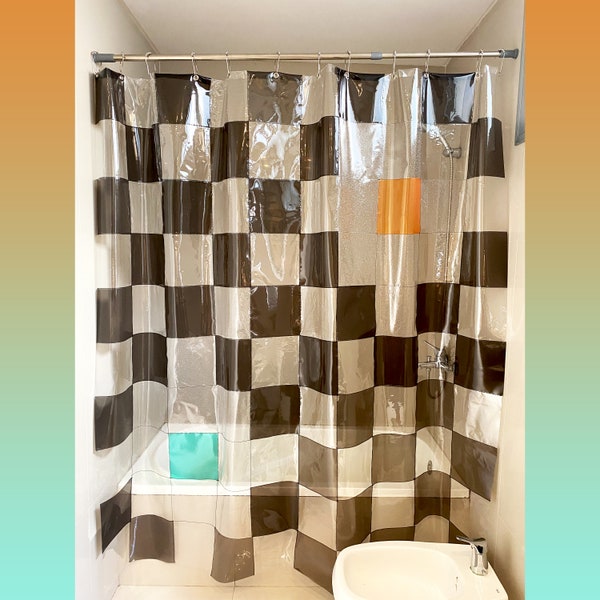 Rideau de douche en PVC de haute qualité à carreaux transparents ou colorés de haute qualité avec des fleurs !