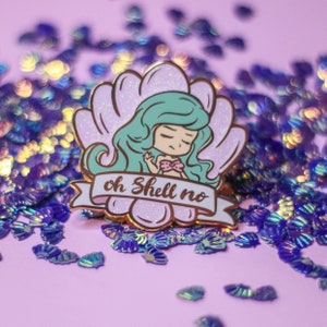 Oh Shell No Mermaid Pastel Gold Enamel Pin image 2