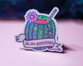 Cactus Juice “It’s the Quenchiest” Drink Sticker | Waterproof Glitter Vinyl Decal | ATLA Kawaii Anime Sticker