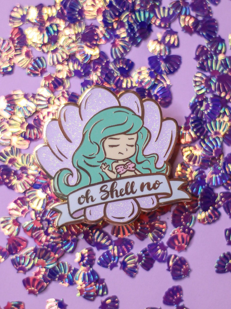 Oh Shell No Mermaid Pastel Gold Enamel Pin image 4