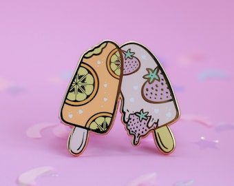 Kawaii Strawberry and Orange Popsicles Hard Enamel Pin