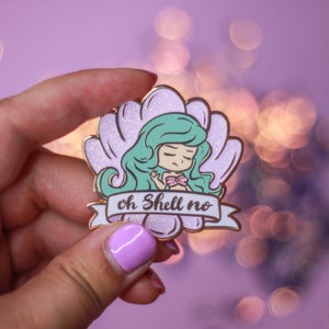 Oh Shell No Mermaid Pastel Gold Enamel Pin image 3