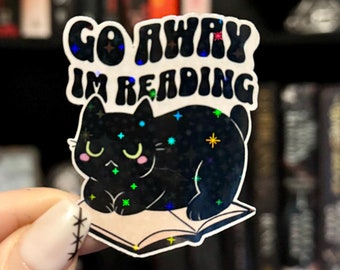 Go Away I'm Reading Cat Sticker | Kindle Sticker, Book Lover Sticker, Reading Sticker