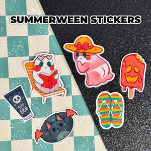 Summerween Aufkleber | Gruselige Sommer Aufkleber, Gespenster Aufkleber, Sommer für Leseratten