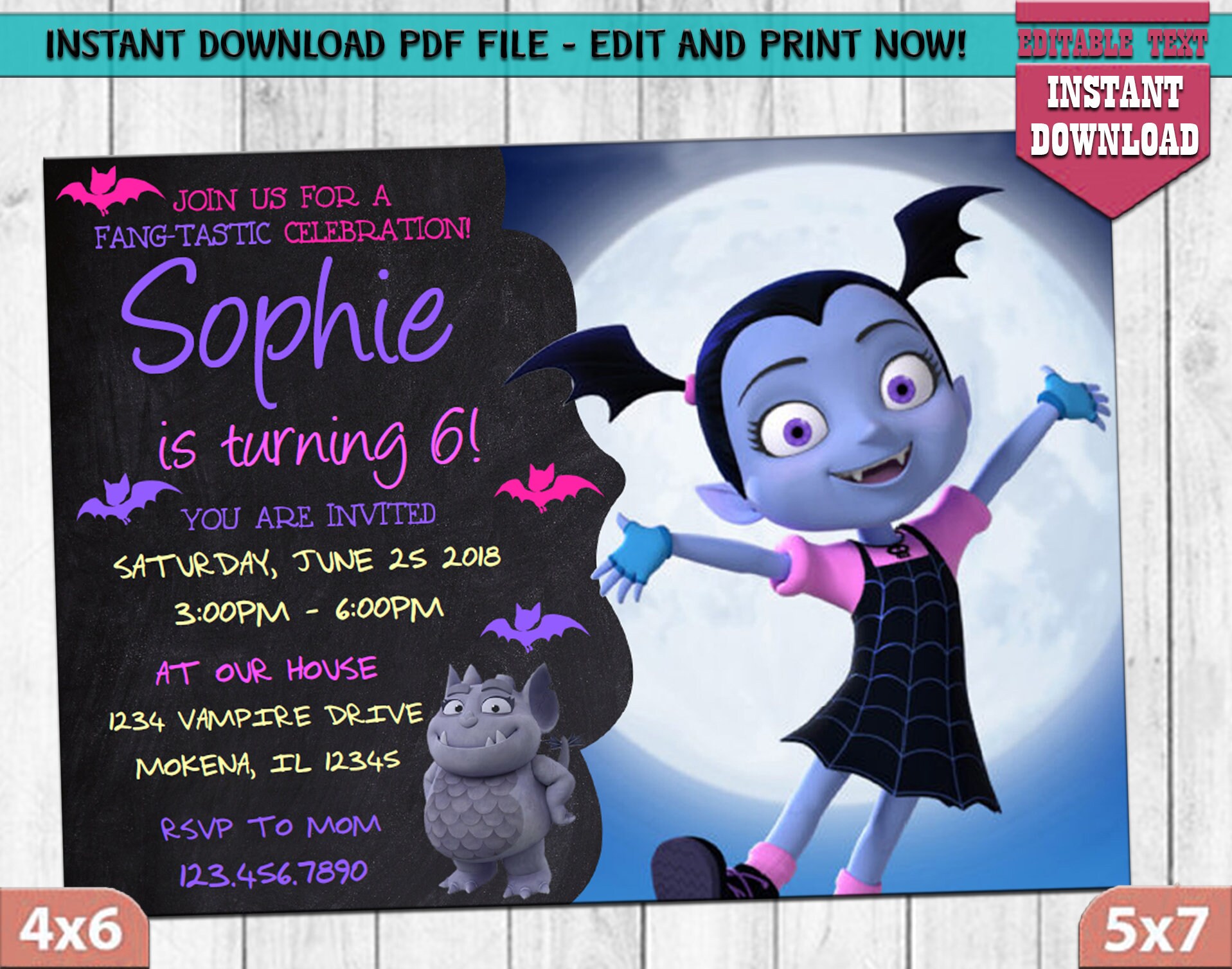 Vampirina Invitation Vampirina Birthday Party Invitation | Etsy