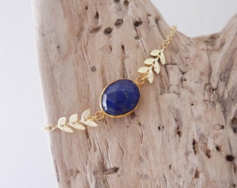 Schick boho Armband mit goldfarbener Ährenkette. Blaues ovales Armband in lapis lazuli (BRCH22ORlapis) Weihnachtsgeschenk Frau oder Mädchen