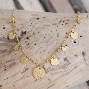 Collier Chaîne Grosse Maille En Acier Doré Avec Pendentif Martelé - Longueur 41-45 Cm - Marque Petugons