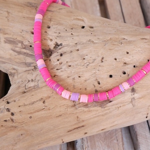 Bright pink heishi necklace, pale pink, purple, purple and golden. Heishi necklace. Surfer necklace. Summer necklace. Trendy necklace. (COHE22)