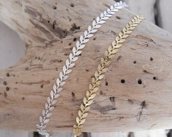 Minimalistisches Boho-Chic-Armband mit Blattgold- oder Blattsilberkette. Braut-Hochzeitsarmband / Weihnachtsgeschenk für Frau und Mädchen BRCH35