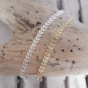 Minimalist boho chic bracelet in gold or silver leaf chain. Bridal wedding bracelet / Christmas gift for woman and girl BRCH35 image 1