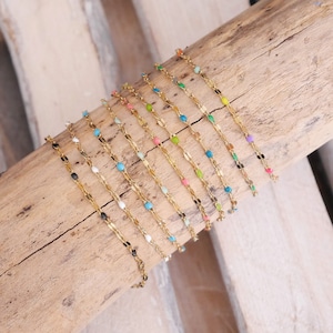 Enameled rosary chain bracelet. Very fine gold bracelet. Gold stainless steel bracelet. Christmas birthday gift for women or girls.