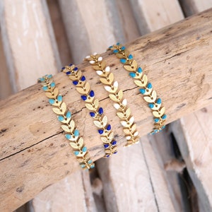 Vergulde armband met oorbellen van roestvrij staal met wit, turquoise of marineblauw emaille. Minimalistische armband. Kerstcadeau voor dames of meisjes.