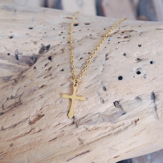 Gold Stainless Steel Necklace With Cross Gold Steel Cross
