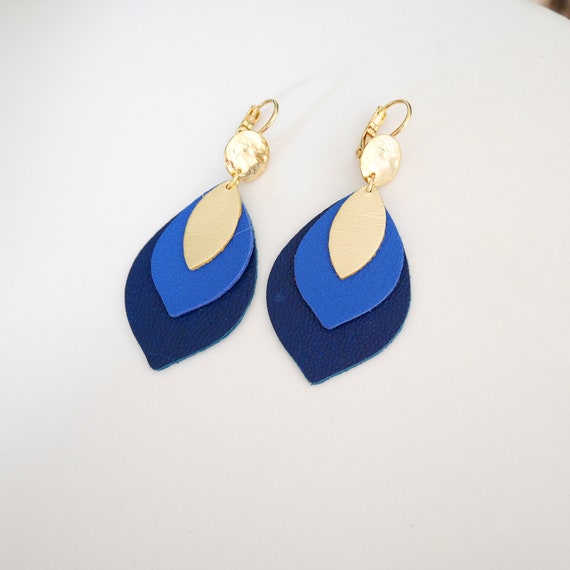 Navy leather best sale earrings