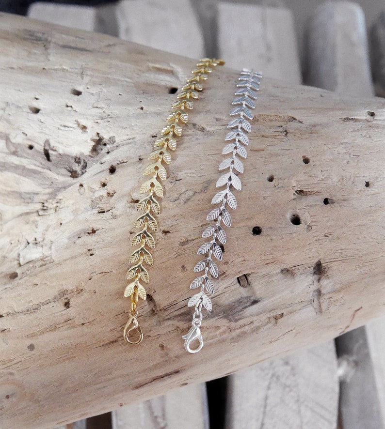 Minimalist boho chic bracelet in gold or silver leaf chain. Bridal wedding bracelet / Christmas gift for woman and girl BRCH35 image 4