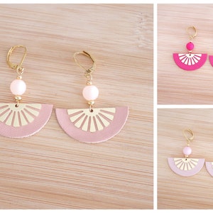 Gold half-moon earrings in red, orange or coral leather. (BO373) Christmas gift idea for women