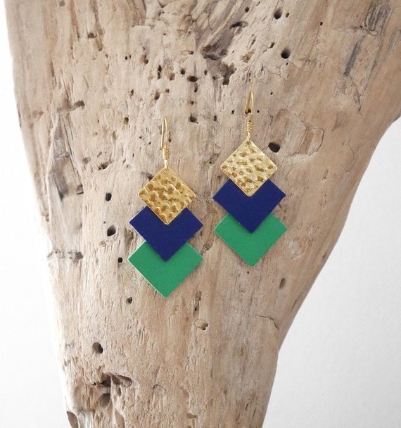 Créoles Carré Strass Vert | Boucles d'Oreilles Tendance