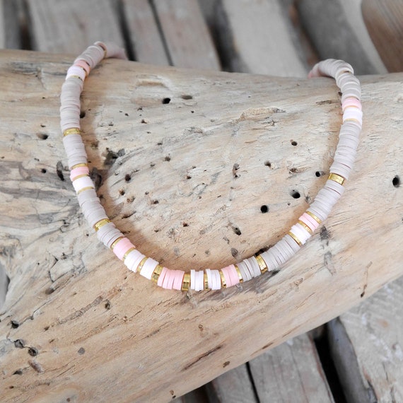 Coral on sale heishi necklace
