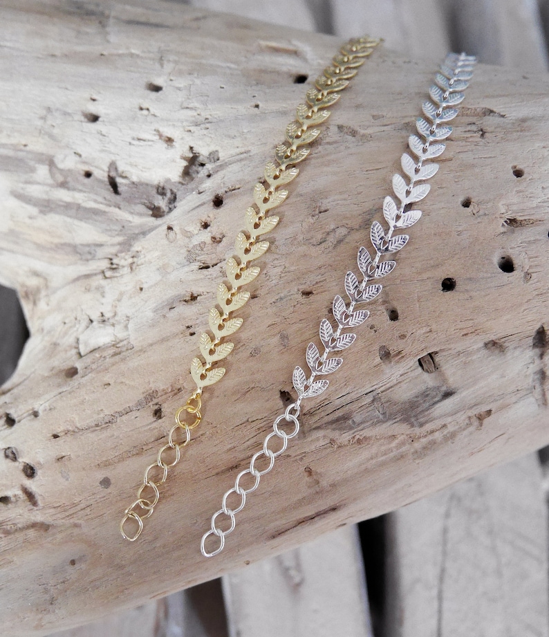 Minimalist boho chic bracelet in gold or silver leaf chain. Bridal wedding bracelet / Christmas gift for woman and girl BRCH35 image 3