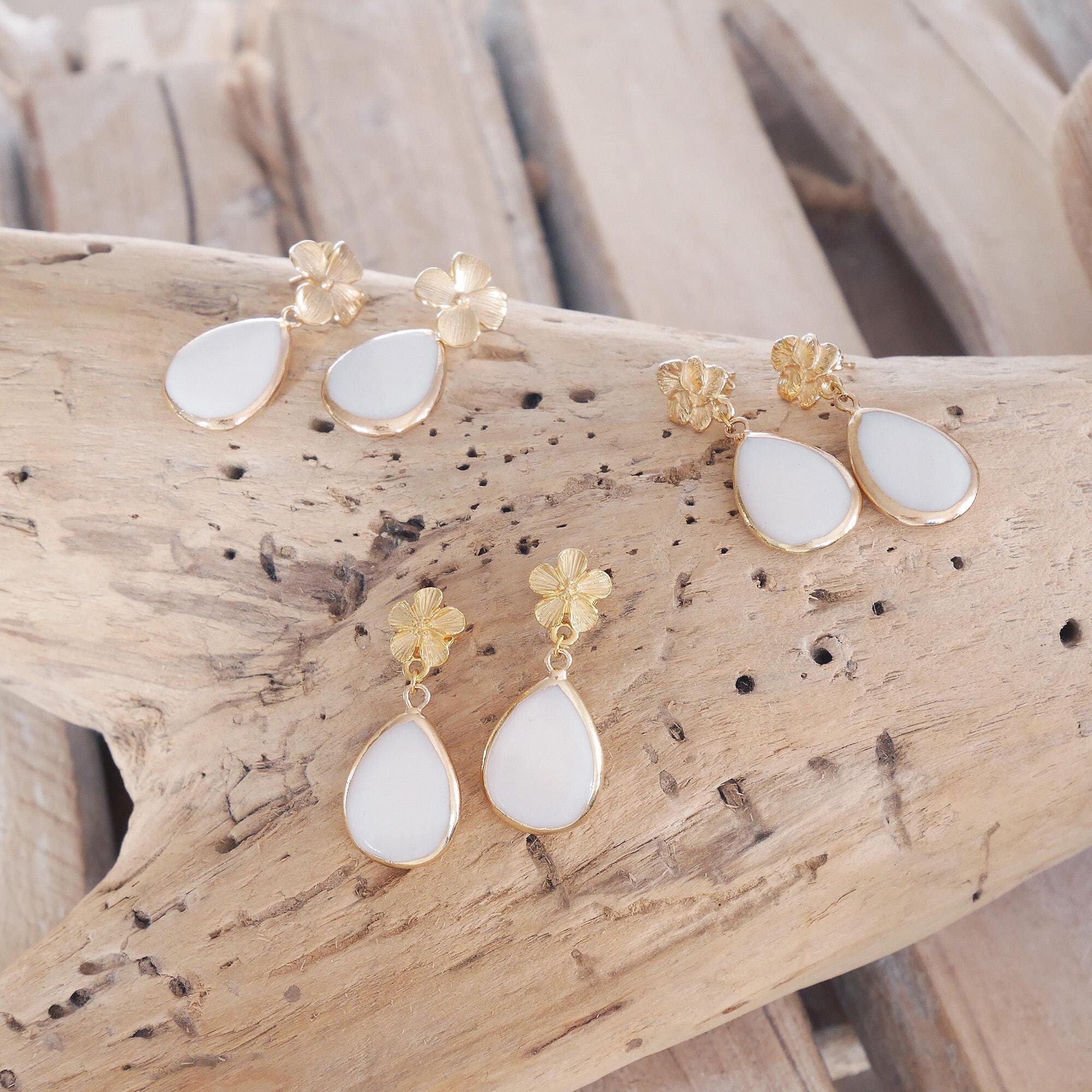 10 Perles Breloques En Nacre Naturelle - Gouttes 14x10mm Blanc Iridé - Neuf