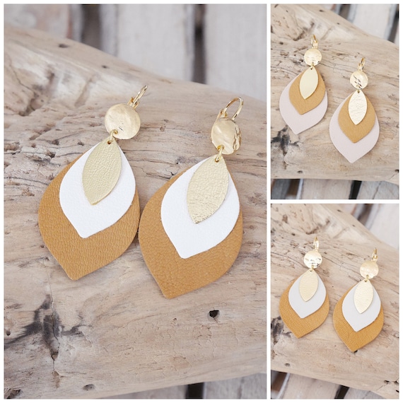 Boucles D'oreilles Pendantes Feuilles Dorées - Garanti Sans Nickel, Neuf Avec étiquette