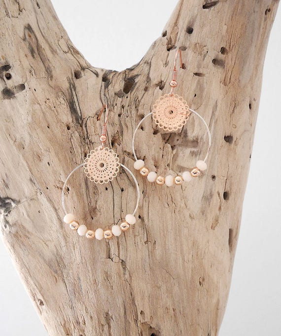 Creole Earrings In Pink And Beige Gold Beads Bo176 Christmas Etsy