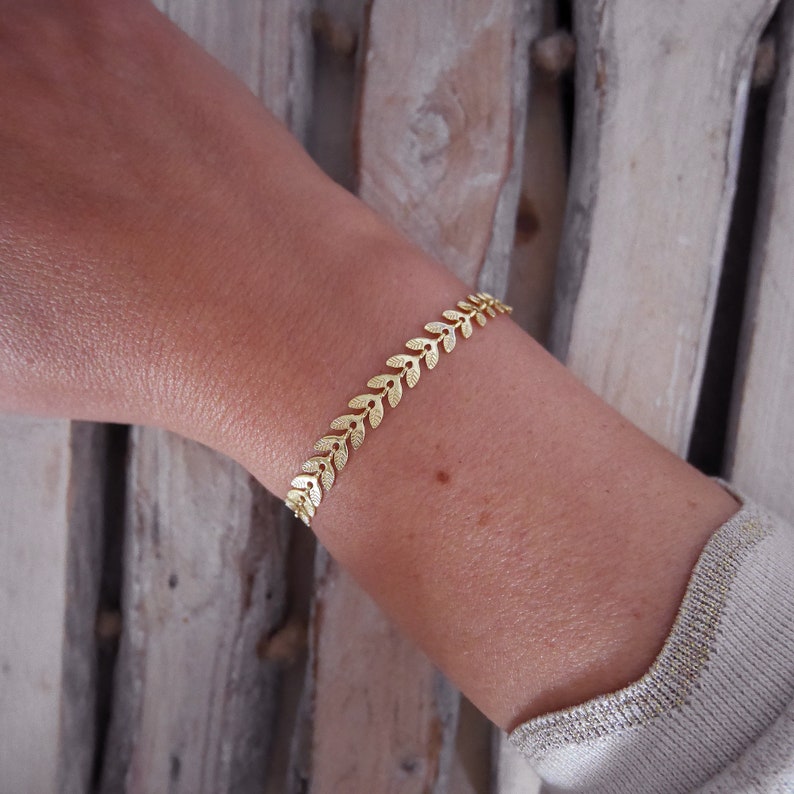 Minimalistische boho-chique armband van bladgouden of zilveren bladketting. Bruidshuwelijksarmband / kerstcadeau voor vrouw en meisje BRCH35 afbeelding 2