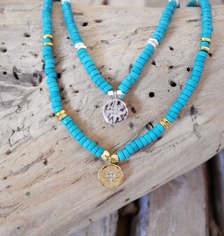 Collana Girocollo Boho Con Ciondolo Stella E Pietre Turchesi - Gioiello Artigianale Per Donne E Ragazze - Colore Argento