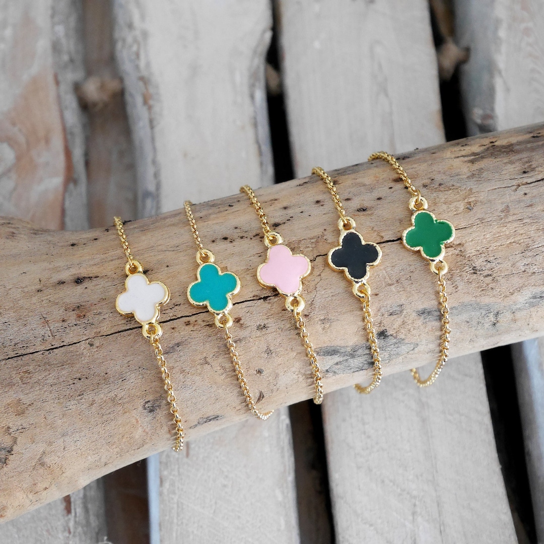 Minimalist Fine Gold Chain Bracelet. Turquoise, Black, White, Pink