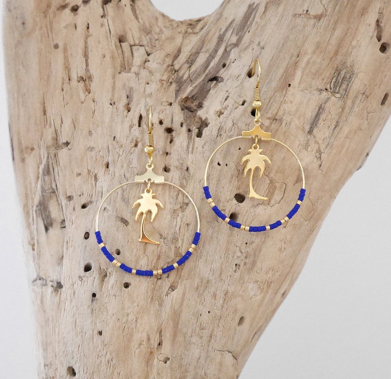 nude,.. yellow green charm Golden Palm Hoop earrings with seed beads Miyuki red turquoise BO143OR blue