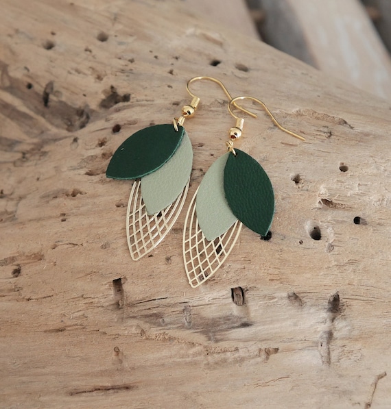 Lime Green and Gold Leather Layer Leaf Earrings – TarynMcCabe