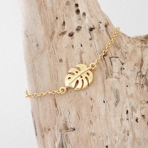 Women's boho chic minimalist fine gold chain bracelet. Philodendron or monstera leaf bracelet (BRCH09or) Christmas gift for woman or girl