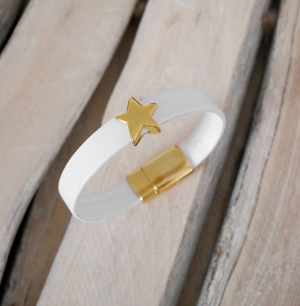 Leather Bracelet White, Yellow, Red, Khaki or Beige With